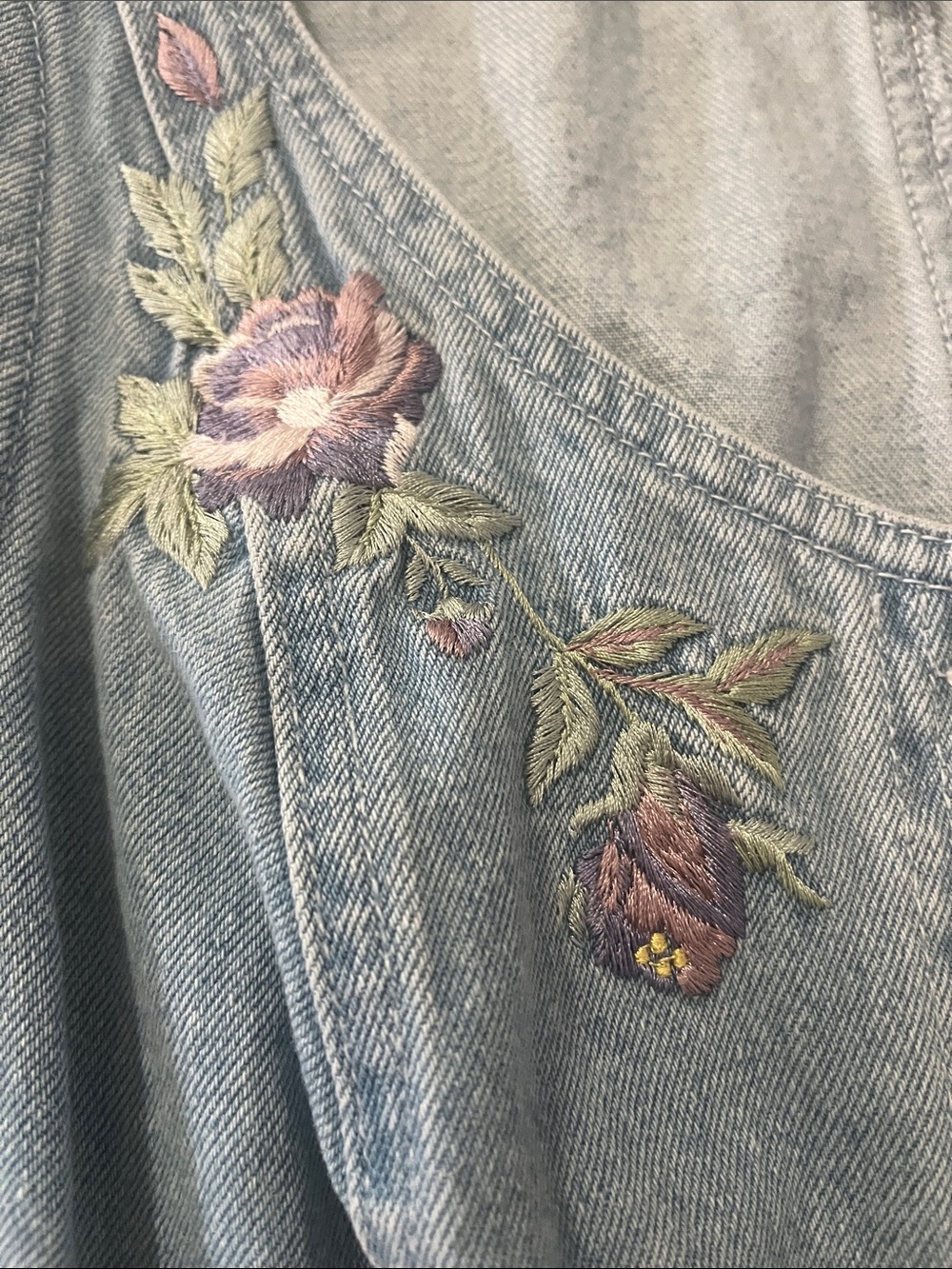 Vintage Together Denim Embroidered Floral 100% Cotton Tank Top Vest Corset 8 - Picture 3 of 7